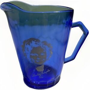 Shirley Temple Antique 1930s Pitcher Hazel Atlas Depression Glass Cobalt Blue
